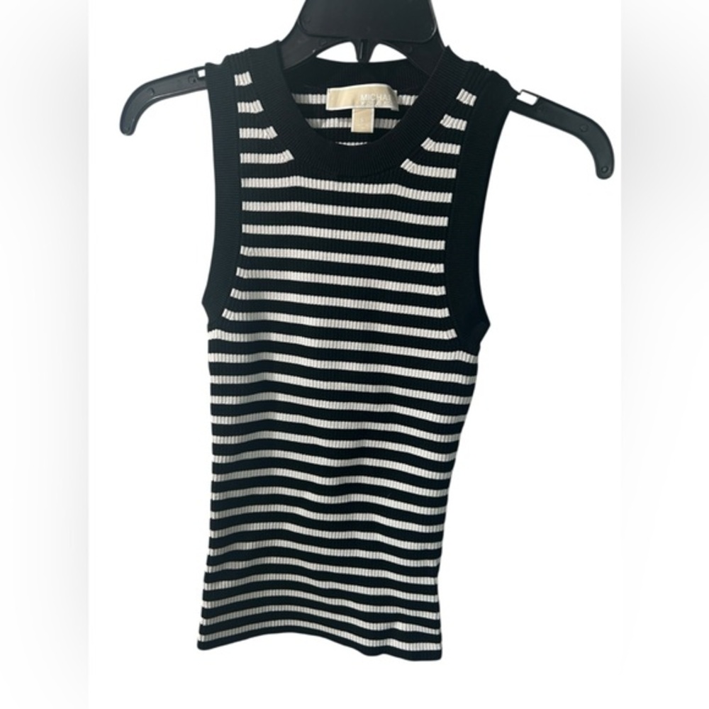 Michael Kors Black and White Striped Knit Top